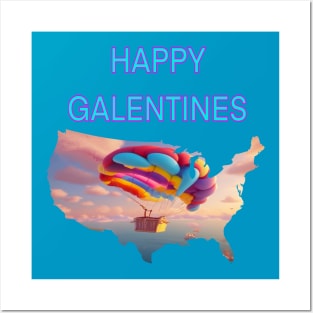 Happy Galentines hot air balloon Posters and Art